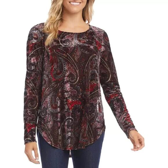 Karen Kane Paisley Stretch Velvet Pullover Top Plus Size 2x Casual Made in USA - Picture 1 of 8